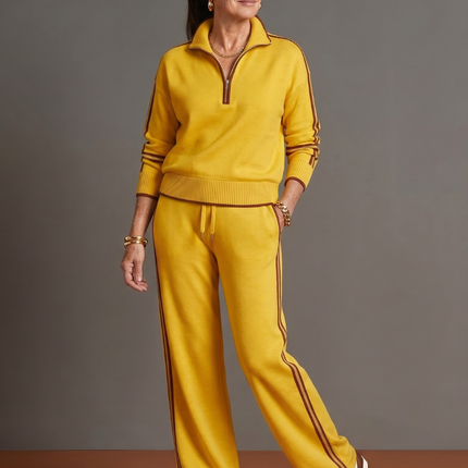 Women's Knit Lounge Set Half Zip Top and Wide Leg Pants