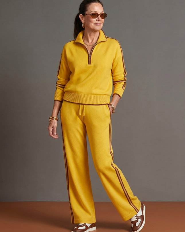 Women's Knit Lounge Set Half Zip Top and Wide Leg Pants