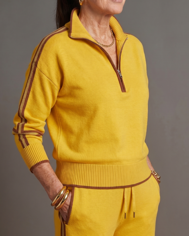 Women's Knit Lounge Set Half Zip Top and Wide Leg Pants