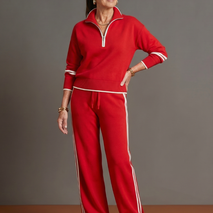 Women's Knit Lounge Set Half Zip Top and Wide Leg Pants