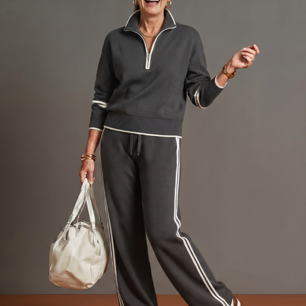 Women's Knit Lounge Set Half Zip Top and Wide Leg Pants
