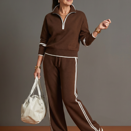 Women's Knit Lounge Set Half Zip Top and Wide Leg Pants