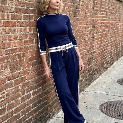 Women's Knit Lounge Set Long Sleeve Top and Wide Leg Pants