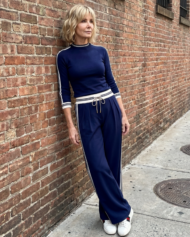 Women's Knit Lounge Set Long Sleeve Top and Wide Leg Pants