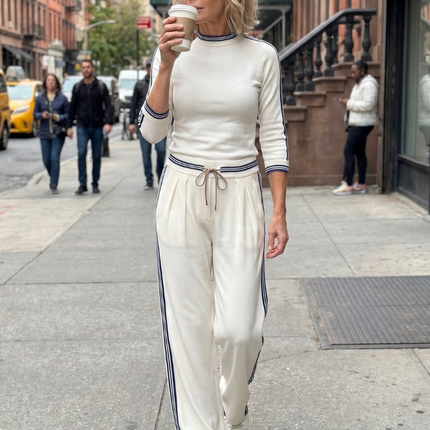Women's Knit Lounge Set Long Sleeve Top and Wide Leg Pants