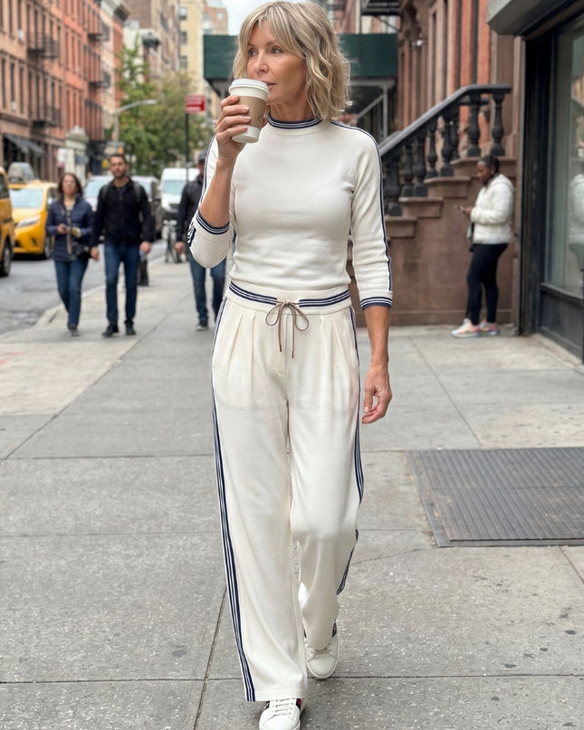 Women's Knit Lounge Set Long Sleeve Top and Wide Leg Pants