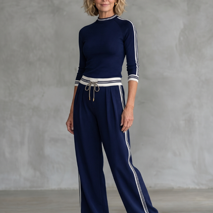 Women's Knit Lounge Set Long Sleeve Top and Wide Leg Pants