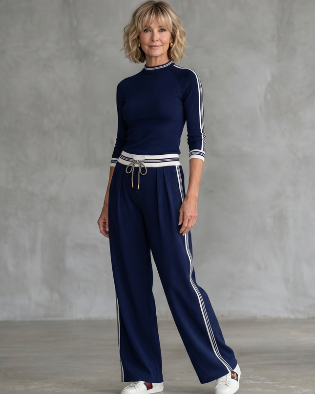 Women's Knit Lounge Set Long Sleeve Top and Wide Leg Pants
