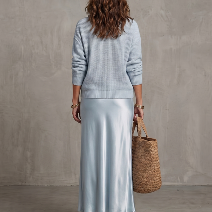 Women's Knit Top and Satin Maxi Skirt Set