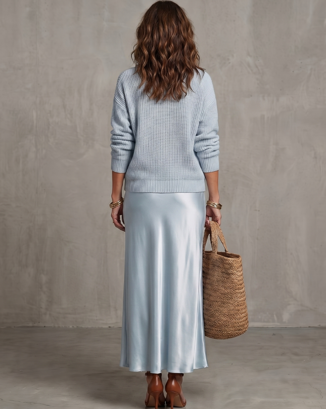 Women's Knit Top and Satin Maxi Skirt Set