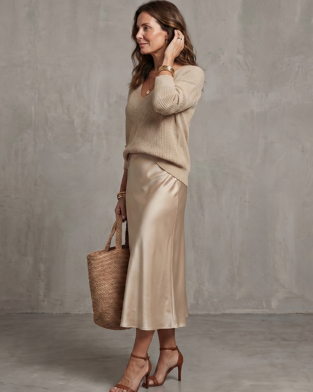 Women's Knit Top and Satin Maxi Skirt Set