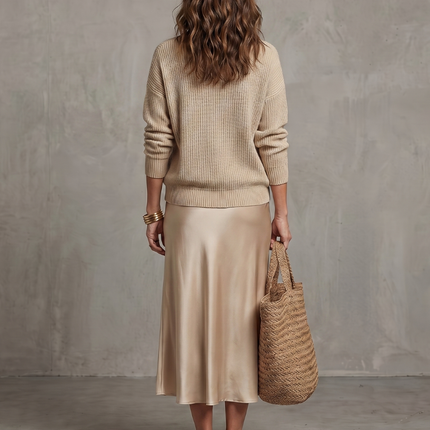 Women's Knit Top and Satin Maxi Skirt Set
