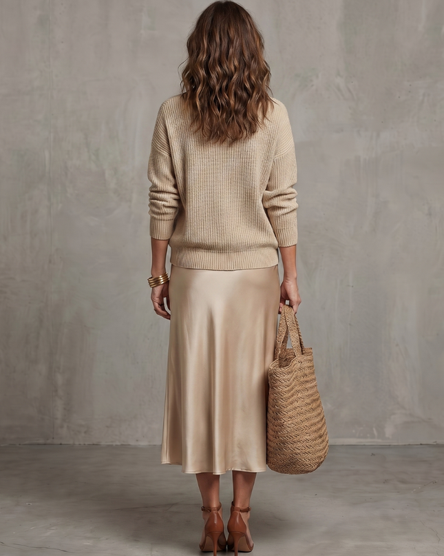 Women's Knit Top and Satin Maxi Skirt Set