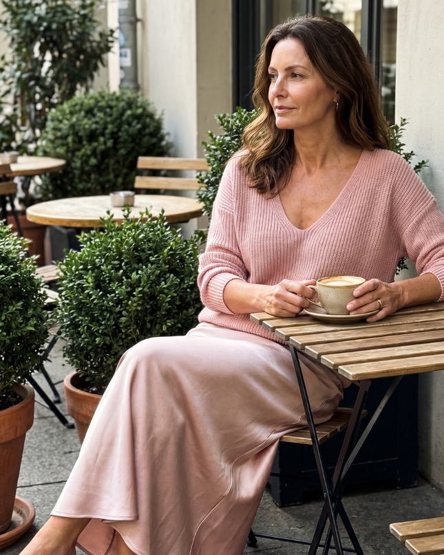 Women's Knit Top and Satin Maxi Skirt Set