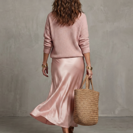 Women's Knit Top and Satin Maxi Skirt Set