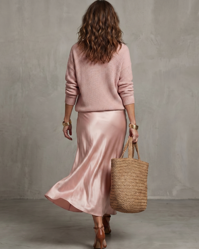 Women's Knit Top and Satin Maxi Skirt Set