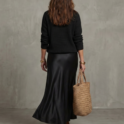 Women's Knit Top and Satin Maxi Skirt Set