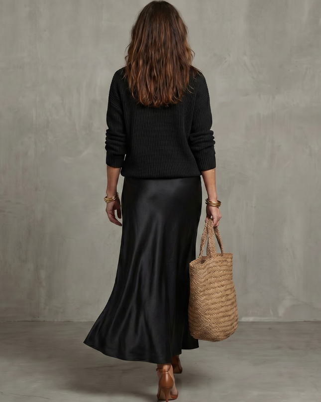 Women's Knit Top and Satin Maxi Skirt Set