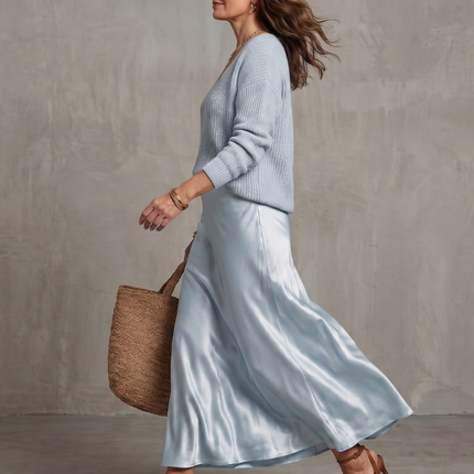 Women's Knit Top and Satin Maxi Skirt Set