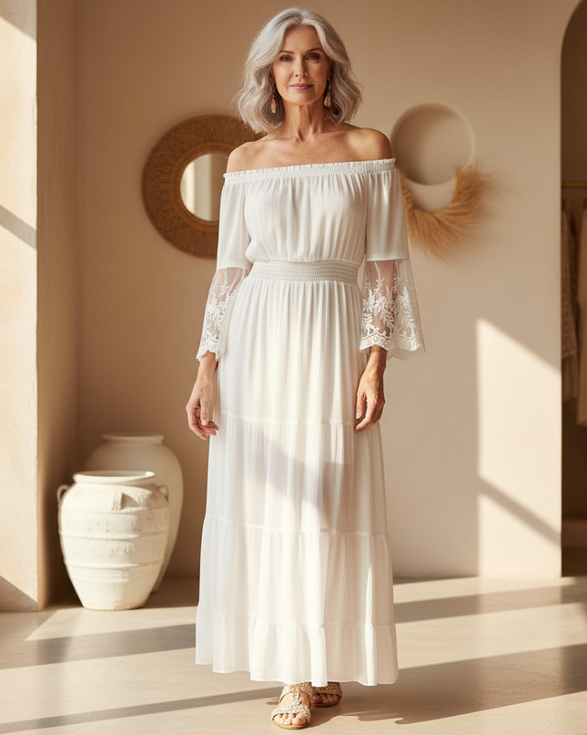 Women's Lace Sleeve Boho Maxi Dress