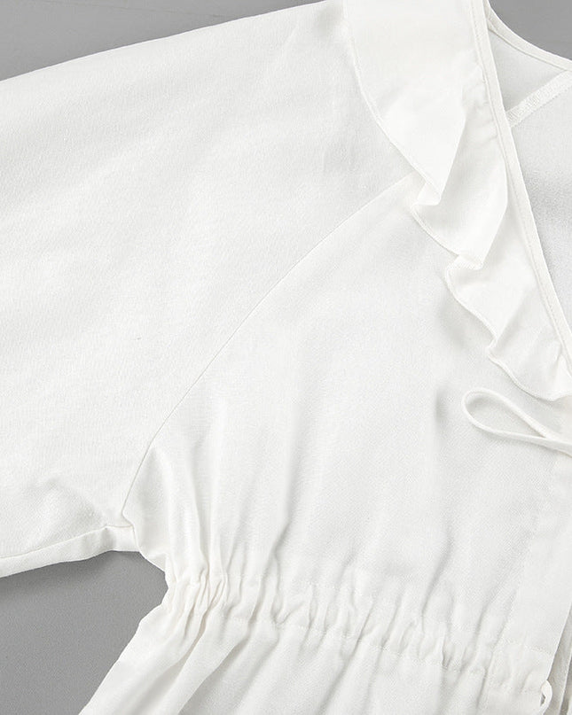 Women's Lightweight Summer Shorts Set Ruffle Tie Front Blouse