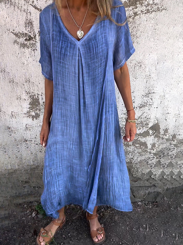 Women's Linen Boho Midi Dress