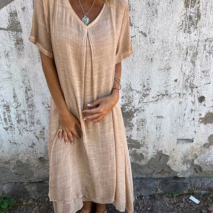 Women's Linen Boho Midi Dress