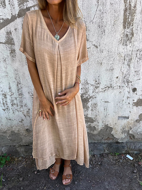 Women's Linen Boho Midi Dress