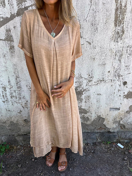 Women's Linen Boho Midi Dress