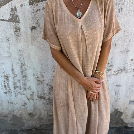 Women's Linen Boho Midi Dress