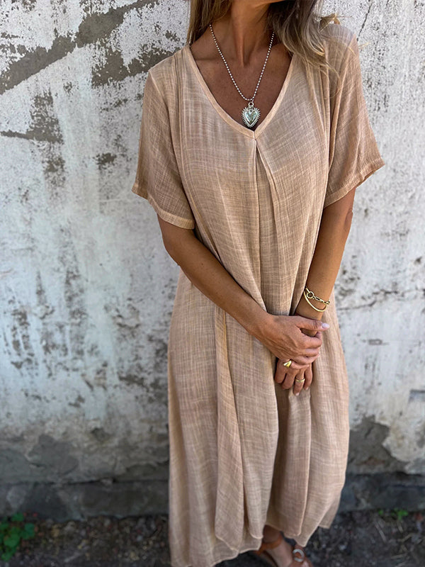 Women's Linen Boho Midi Dress
