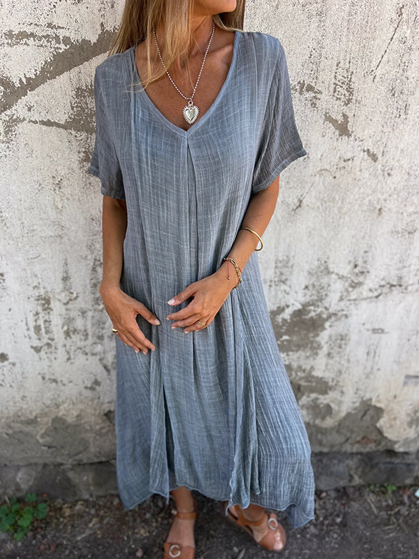 Women's Linen Boho Midi Dress