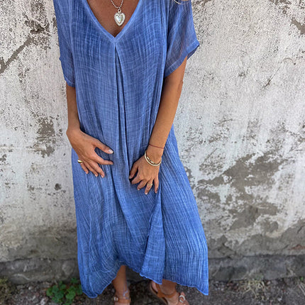 Women's Linen Boho Midi Dress