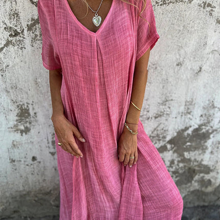 Women's Linen Boho Midi Dress