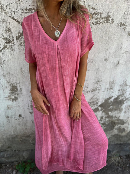 Women's Linen Boho Midi Dress