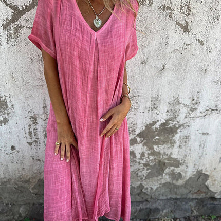 Women's Linen Boho Midi Dress