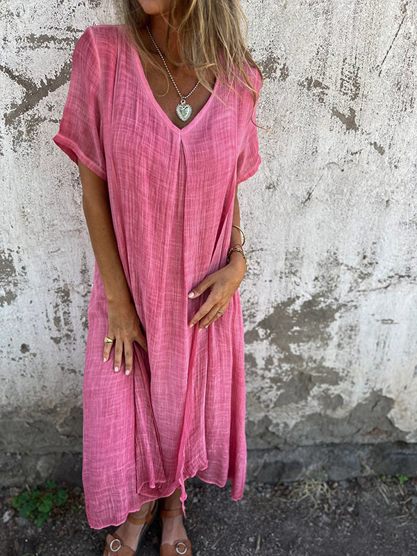 Women's Linen Boho Midi Dress