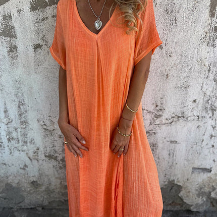 Women's Linen Boho Midi Dress