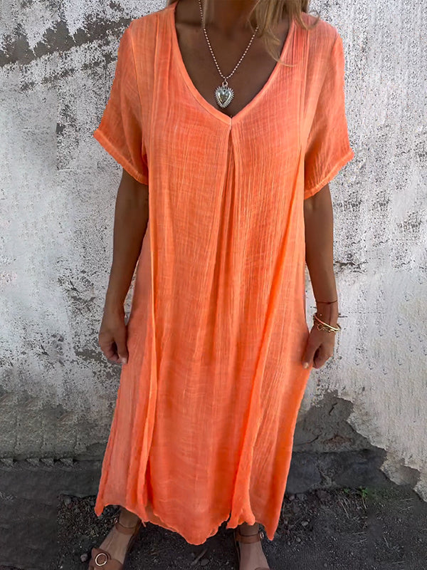 Women's Linen Boho Midi Dress