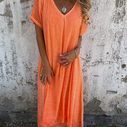 Women's Linen Boho Midi Dress