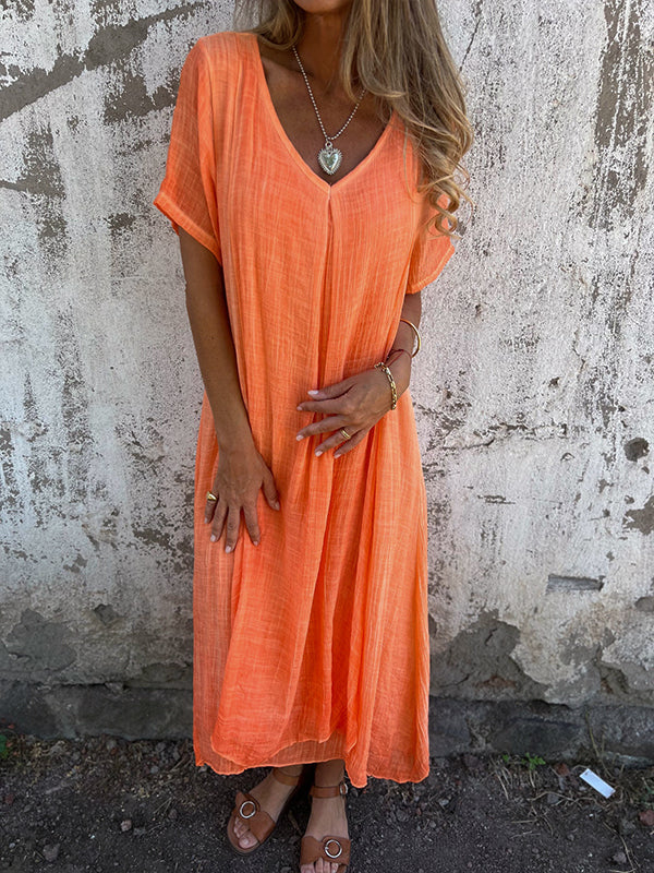 Women's Linen Boho Midi Dress