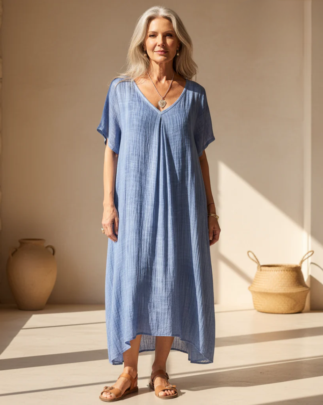Women's Linen Boho Midi Dress