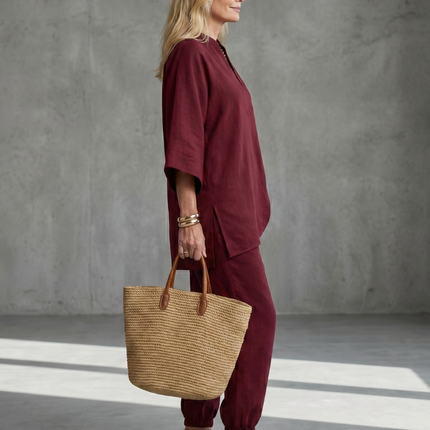 Women's Linen Pants Set Relaxed Top and Jogger Trousers