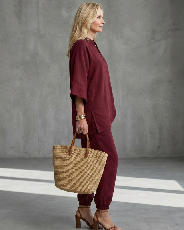 Women's Linen Pants Set Relaxed Top and Jogger Trousers