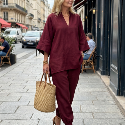 Women's Linen Pants Set Relaxed Top and Jogger Trousers