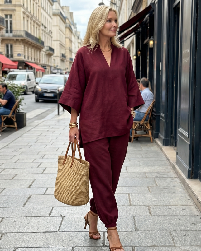 Women's Linen Pants Set Relaxed Top and Jogger Trousers