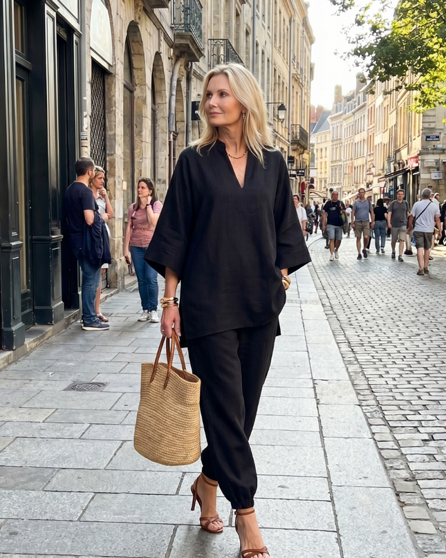 Women's Linen Pants Set Relaxed Top and Jogger Trousers