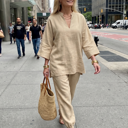 Women's Linen Pants Set Relaxed Top and Jogger Trousers