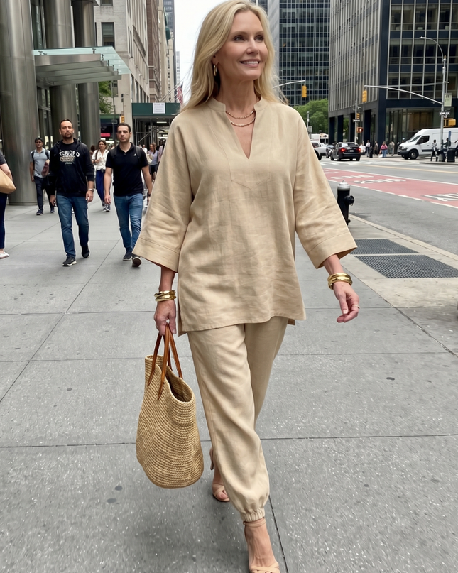 Women's Linen Pants Set Relaxed Top and Jogger Trousers