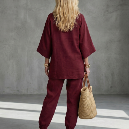 Women's Linen Pants Set Relaxed Top and Jogger Trousers